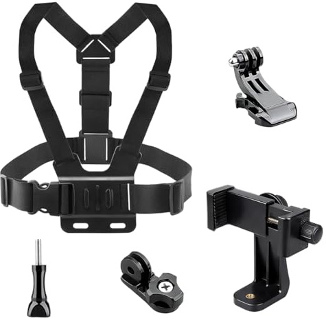 Phone Chest Mount Kit, Action Camera Chest Mount Harness Strap Compatible with iPhone 16 15 14 13 GoPro Hero 13 12 11 10 9 8 7 6 5 Session DJI Osmo Samsung Most Cell Phones Action Cameras, Hands-Free