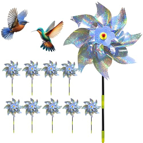 Lot de 10 moulins à vent réfléchissants pour balcon, ferme, cour, jardin, verger, toit, moulin à vent (argenté)