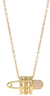 DIAMANTIO Collana con ciondolo a forma di spilla da balia placcata in oro 18 carati con zirconia cubica, alla moda, minimalista, da donna