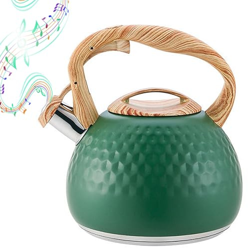 3L Large Camping Kettle,Stainless Steel Whistling Tea Kettle for Stove Top | for Gas Hob & Induction,Loud Whistle,Heat-Resistant Ergonomic Handle,Water Boiler for Present,Home & Outdoor,Green