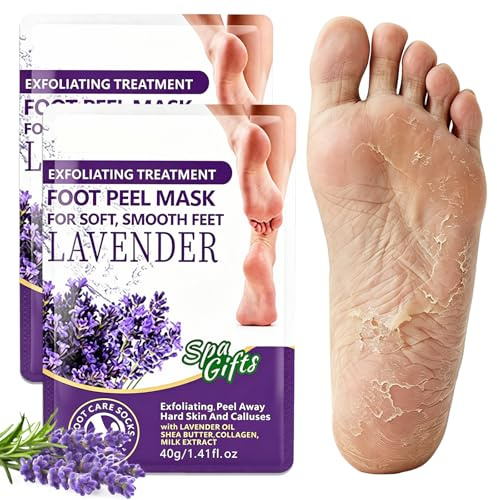 2 Paar Fußmaske, Foot Peeling Mask mit Lavendel, Hornhaut Entfernen Fuß, Feuchtigkeitsspendende Foot Mask für Damen & Herren, Für Trockene und Rissige FüßE, Sofortige Wirkung (Lavendel)