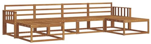 Yisssmeng Set di 6 divani da esterni in legno massiccio di acacia, moderno set da giardino con 4 sedute centrali e 2 sgabelli, per giardino, terrazza e piscina, naturale, 329 x 162,5 x 73 cm