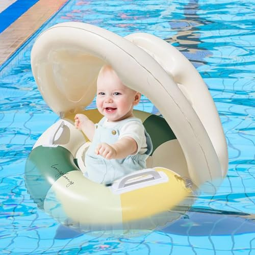 Generico salvagente Neonato con Parasole, Gonfiabile Ciambella Neonato Mare, Anello Galleggiante per Bambini con seggiolino di Sicurezza, Divertenti Giochi Acquatici per Piscine, Bagno, Spiaggia(A)