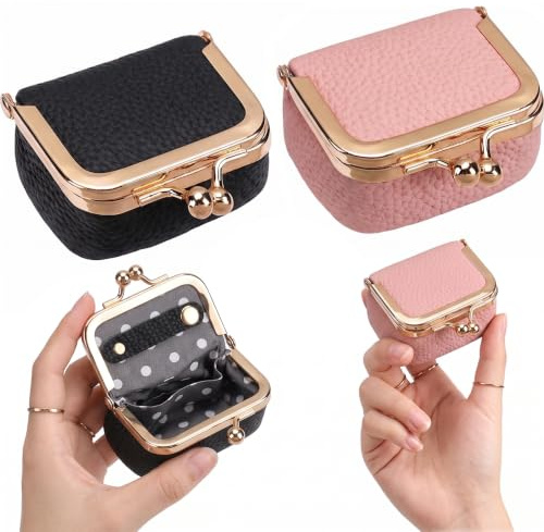 2 Stück Mini Schmuckkästchen aus echtem Leder Schmuckschatulle Klein | Praktischem Kussverschluss Leder Schmuckorganizer Tragbar Schmucketui für Ohrringe Ringe Halsketten Armbänder