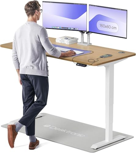 Desktronic Höhenverstellbarer Schreibtisch aus massivem Eichenholz (160x80cm) – Elektrisch höhenverstellbar mit flüsterleisem Dual-Motor & Touchscreen – Hohe Tragfähigkeit – Stehtisch HomePro