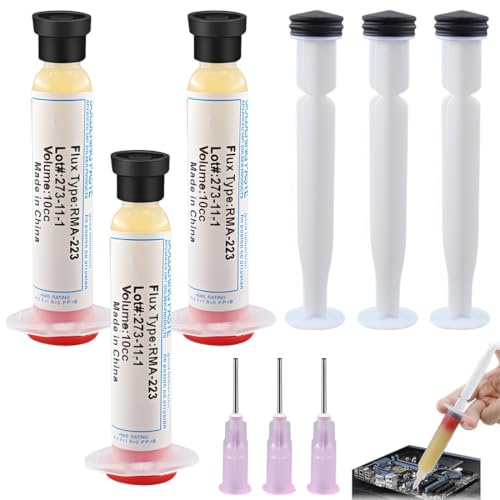 UWJOWP RMA-223 Flussante per saldatura a stagno,pasta saldante stagno 10ML, Treccia Dissaldante 2.5MM/1.5M (1 pezzo),Flussante No-Clean Senza Piombo a base di Rosin (3 Pezzo)