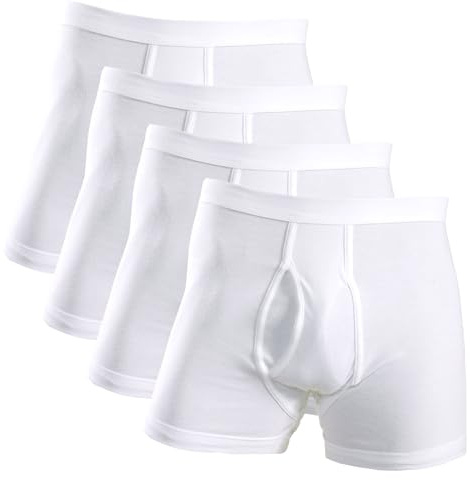 HERMKO 3940 4-Pack Men's high-Waist Trunks with Fly and Short Leg, 100% Organic Cotton, Size:XX-Large, Colour:White