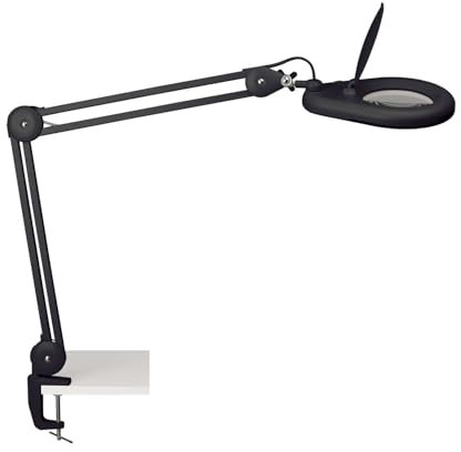 Maul LED Lámpara con lupa, lámpara Trabajo, 3 dioptrías Cristal de Lente, 90 LED integrado, luz diurna, con soporte hasta 6,5 cm ancho, Negro 8263490