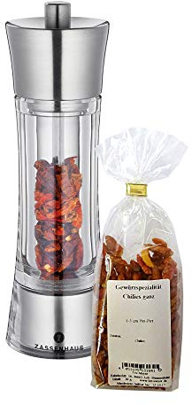 SET Zassenhaus Chili Mühle Aachen 18 cm Acryl/Edelstahl + 30g Chili Piri Piri
