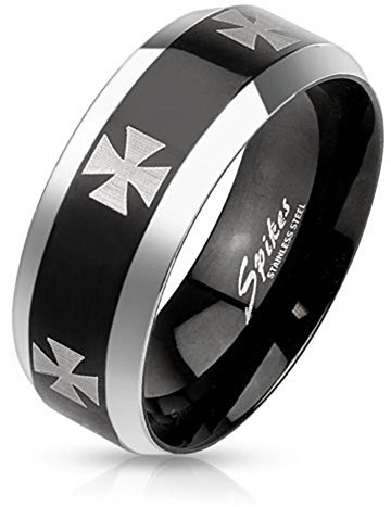 Paula & Fritz® Ring Silber schwarz 8mm breit Edelstahl Chirurgenstahl 316L Las...