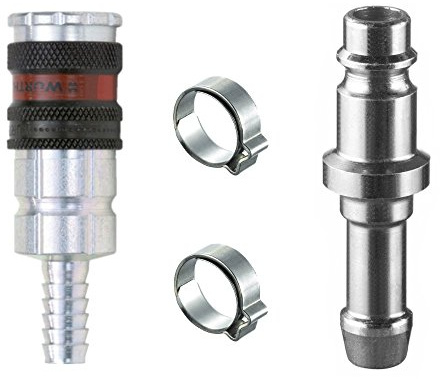 Auprotec® Druckluft Schnellkupplung Set mit Würth Sicherheitskupplung 6mm Nippel + Schellen