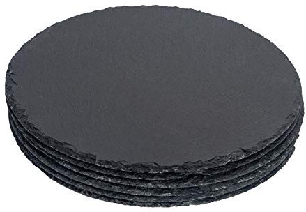 Argon Tableware Slate Serving Platter - Round - 33cm - Pack of 6 - Black Natural Slate Rustic Raw Cut Serving Platter Fruit Savoury Placemat Cheese Board with Soft Padded Feet