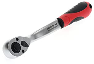 GEDORE red Gekröpfte Hebel-Umschaltknarre mit ergonomischem 2K-Griff, Druckknopfauslösung, Grobverzahnt mit 36 Zähnen, 1/2 Zoll, Stahlrohr, Rot/Schwarz