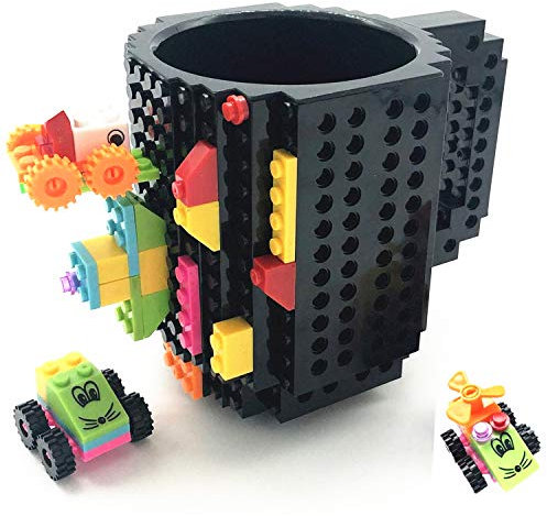 HUISHENG Brick Mug Sets, Coffee Cup, Valentines Easter Fathers Day Birthday Present Christmas Santa Gifts for Men Dad Him Kids Adult Boy Girl Teacher Friend (Black)