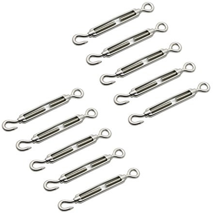 M6 304 Stainless Steel Hook & Eye Heavy Duty Turnbuckle Wire Rope Tension For Wire Rope Cable Pack Of 10