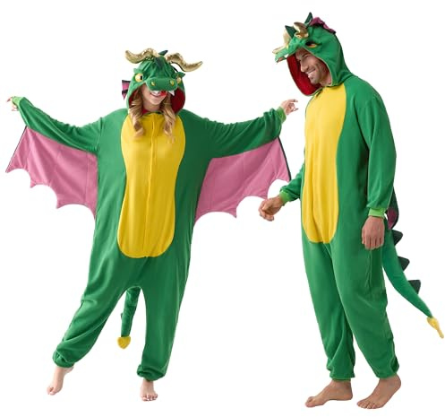 Spooktacular Creations Unisex vuxen pyjamas plysch onesie drake djur kostym (liten)