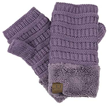 C.C Women's Warm Knit Fingerless Half Finger Fleece Lined Winter Gloves-Violet
