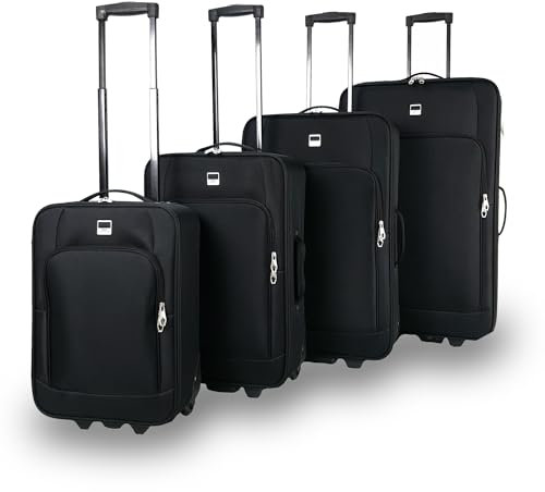 SIGN Stoffkoffer Trolley Reisekoffer Inline Rollen (Handgepäck-Mittel-Groß-Sehr Groß) (Schwarz, 4er Set)
