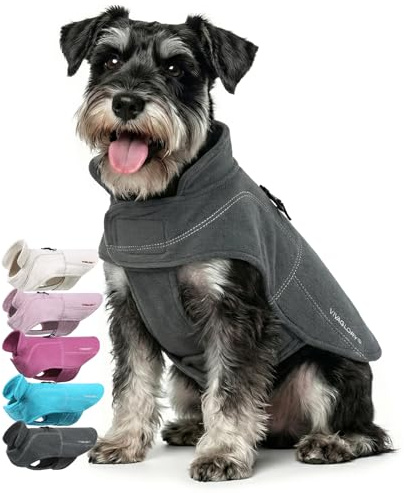 VIVAGLORY Wintermantel Hund Softpad Fleecejacke Hundemantel, S, Grau | Hundemantel Hundejacke Fleecemantel mit Bauchschutz, Fleece Reflektierend Verstellbar Softshell für Hund