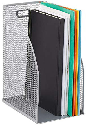 Relaxdays Stehsammler Metall, DIN A4, Stehordner breit, Mesh, Zeitschriftensammler Büro, HBT: 32 x 16 x 24,5 cm, Silber