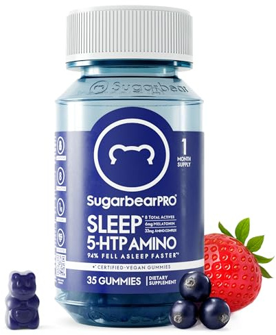 SugarBearPro Sleep Gummy 1 Month Supply, Extra Strength Melatonin 6mg, for Men & Women, Vegan Vitamin B6, L-Theanine, 5 HTP, Valerian, Sleep Aid for Adults & Teens, Certified Kosher