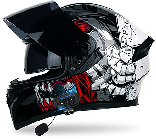 ZLYJ Integrierter Motorradhelm Mit Bluetooth-Helm, Hochklappbarer Integralhelm Mit Doppeltem Objektiv Und Modularem Bluetooth-Headset-Helm ECE-Zertifiziert H,M(57-58cm)
