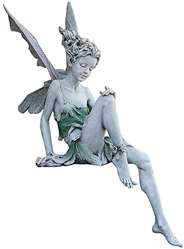 Uposao Garten Ornament Sitzen Magische Fee mit Flügeln, Gartendeko Figuren Tudor Und Turek Sitzen Fee StatueFee Gartenfiguren Elfen Figur Harz Handwerk Landschaftsbau Hof Dekoration,18cm