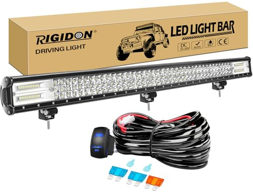 RIGIDON 45 Zoll 115cm 612W led lichtleiste 4x4 kfz mit 12v kabelbaum kit | 6000K, wasserdichte, offroad beleuchtung bar, light bar, arbeitsleuchte, für LKW auto Pickup fahrzeuge lastwagen wohnwagen