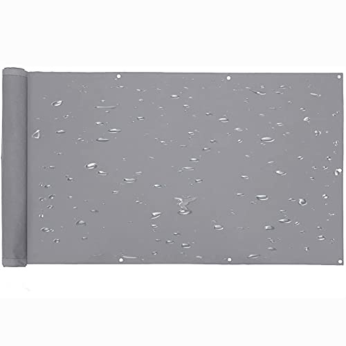 QIAOH Balkon Sichtschutz Grau 75cm x 900cm, Sichtschutz Terrasse Ohne Bohren, Blickdichte Windschutz Und UV-Schutz, Balkonbespannung, Nylon Kabelbinder Und Kordel