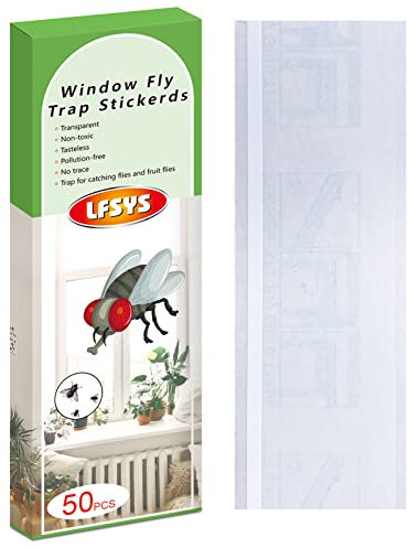 LFSYS Confezione da 50 trappole per mosche per finestre, trappole per mosche della frutta per interni, strisce adesive per mosche, per interni, trasparenti