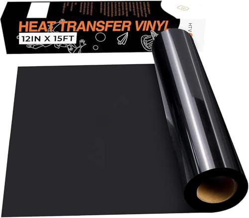 HTVRONT Plotterfolie Textil, 30,5cm x 4,57m, Flexfolie Schwarz | Flexfolie, Zum Aufbügeln, Für T-Shirt & Stoffe, Einfach zu entgittern & zu bügeln, Für alle Plotter