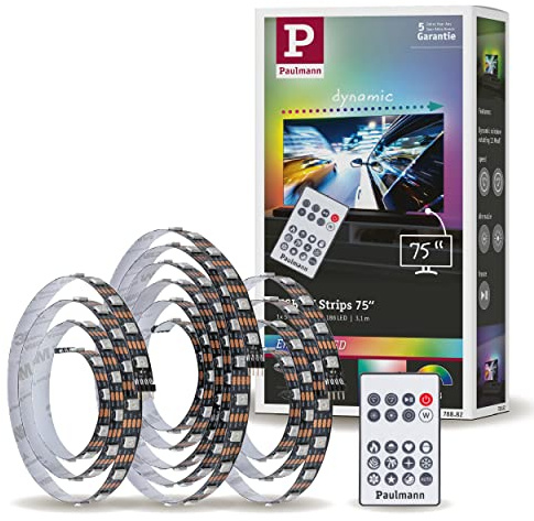 Paulmann 78882 LED Stripe USB TV-Beleuchtung 75 Zoll 3,1m 60LEDs/m Dynamic Rainbow RGB incl. 1x5 Watt dimmbar Lichtband Schwarz Kunststoff