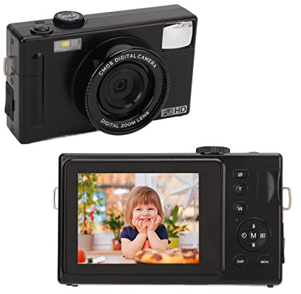 Appareil Photo Numérique, 1080P FHD Micro Caméra sans Miroir Zoom Numérique 16X avec Mémoire Extensible de 32 Go 24MP Rechargeable pour Enfants,Étudiants, Adultes,Débutants (Noir)
