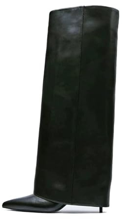 Goolita Wedge Heels Fold Over Boots For Women, Winter Round Toe Knee High Boots Fashion Ruched Pull On Suede Slouchy Boots