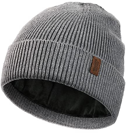 Wmcaps - Berretto invernale per uomo e donna, foderato in pile, morbido e caldo, cappello da sci con risvolto, Grigio, Taglia unica