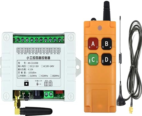 Wireless Remote Control AC110-220V4CH Relay Radio Controller Receiver Module RF Switch for Gate Garage Opener Dry Contact NO-COM-NC Receiver Module Switch Gate Garage Opener+3M Suckers Antenna