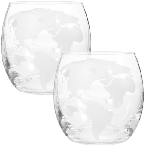 HEMOTON Gobelets En Verre Transparent Avec Impression De Carte Du Monde - Ensemble De 2 Tasses Élégantes Pour Usage Quotidien Et Événements Spéciaux 8.5Cm