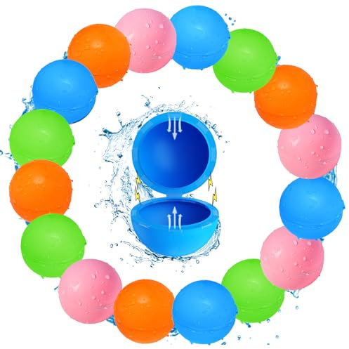 SOPPYCID 16 Stück wiederverwendbare Wasserballons, Sommer-Spielzeug, Outdoor-Aktivitäten, Pool-Strand-Spielzeug für Kinder im Alter von 3-12 Jahren