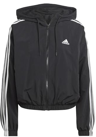 adidas womens Essentials 3-Stripes Woven Windbreaker, Black, White, XX-Small