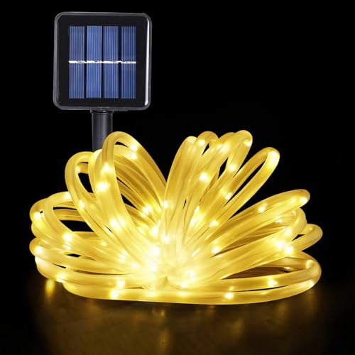 GHONLZIN Solar LED Lichterkette Garten, Wasserdichte Solar lichtschlauch 10 Meter 8 Modi 100 LEDs Lichtschlauch Lichterkette für Hochzeit, Party und Weihnachten Dekorationen