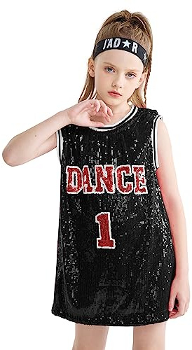 LOLANTA Ropa Hip Hop Niña Lentejuelas Ropa de Baile Trajes de Baile Callejero, Negro, 8-9 años, 140