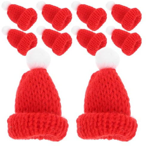 IMIKEYA 10 Stück Mini Strickmützen zum Basteln, Rot Mini Weihnachtsmützen Handwerk Weihnachtsmützen Basteln Deko Santa Hüte Strickmützen für DIY Christbaumschmuck