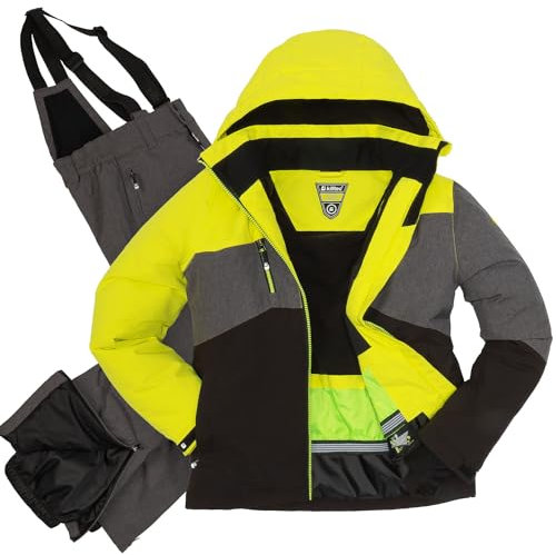 Killtec Jungen Skianzug Größe 152 wasserdicht 10.000 mm Wassersäule - Skijacke schwarz grau meliert limette, Skihose grau meliert