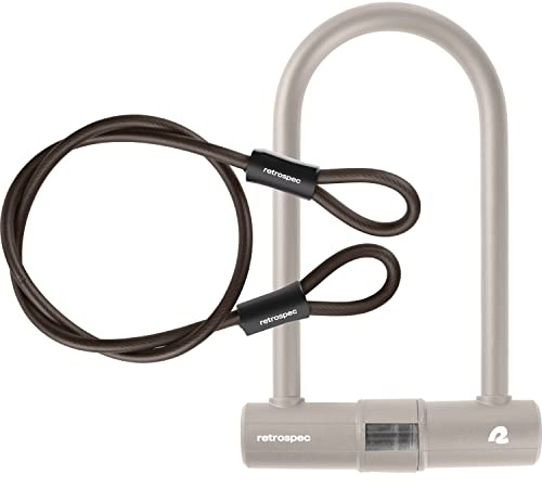 Retrospec Lookout Bügelschloss Fahrradschloss mit 1,2 m Sicherheitskabel, Halterung, robustes Diebstahlsicherungs-Fahrradschloss mit 14 mm Bügel, bruchfest & sicheres Anti-Rotations-Design