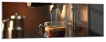 Panorama Bilder auf Glas 160x50cm Glasbild Kaffee Kaffeemaschine Gastronomie Groß XXL Wanddeko Schlafzimmer Küche Wandbilder Dekoration Wohnzimmer Modern Wand Kunstdruck Art GAB160x50-5745