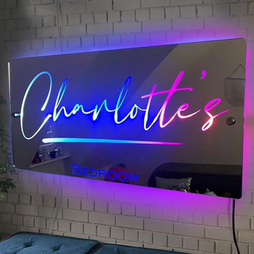 ALICESER Personalisierter LED-Spiegel, Wanddekoration, personalisierbar, Neonschild, mehrfarbig, 20,06 cm x 19,81 cm, Acryl, Wandmontage