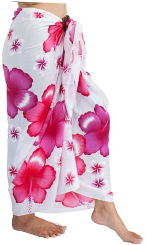 CHAINUPON Womens Beach Pareos Sarong Sheer Long Swimsuit Cover Ups Bikini Wrap Skirt (White Pink Flower)