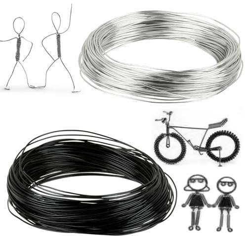 BATINO 2Pack Fil de Fer Souple Loisir Creatif 1mm×30m, Fil de Fer Fil Aluminium pour Fabrication de Bijoux, L'emballage, Fabrication de Modèles, L'artisanat de Sculpture (Argent+Noir)