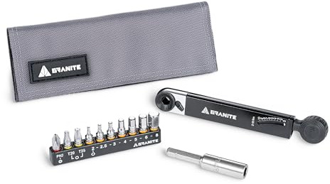 Granite Rocknroll TQ Drehmoment Ratschen Set (Grau) | 2-10 Nm, Verlängerung, 10 S2-Bits, 7 Inbus 2-8 mm plus T20, T25, PH2, Tasche, 190 g, für MTB, Straße und Gravel