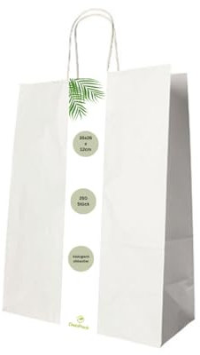 DeinPack 250 x Papiertüten 35 x 26 x 12 cm weiß Umweltschonende Papier Tragetaschen groß I Papiertüten Geschenktüten Papiertragetaschen biologisch abbaubar, kompostierbar